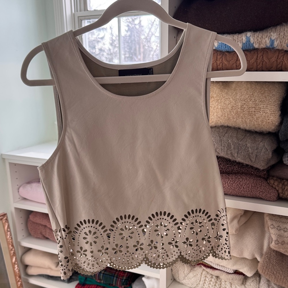 MINKPINK Cream Laser-Cut Crop Top